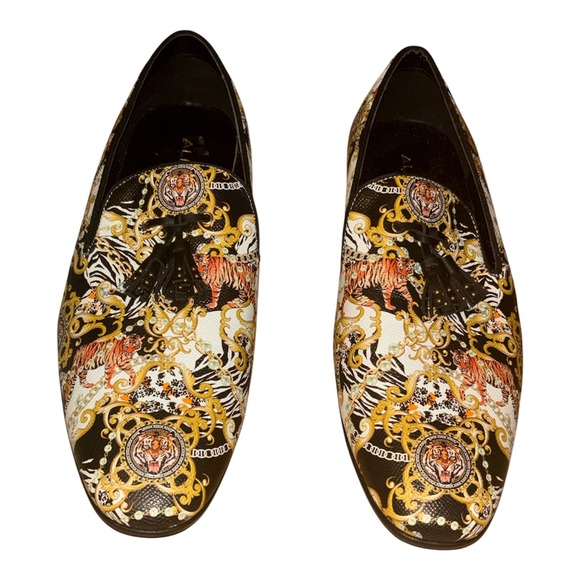 Aldo Other - Aldo Mens Baroque Tiger Print Tassel Loafers Black Gold Slip On Shoes Size 10